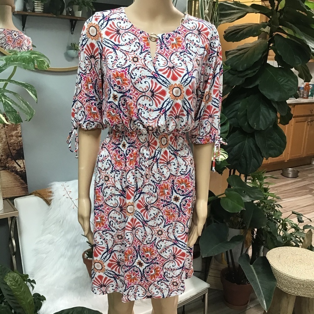 Enfocus Studio Red and Blue Patterned Midi Dress